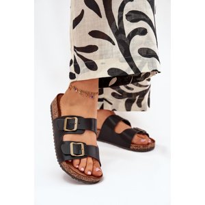 EVENTO Women's Flip Flops On Cork Platform With Buckles Black Vesina