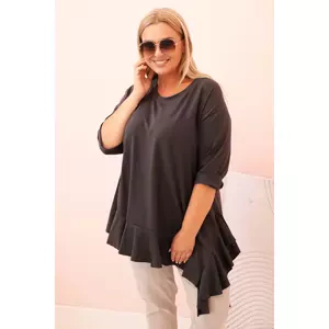 Kesi Włoski Women's Plus Size blouse with cotton, featuring a pocket and rolled sleeves kiwi
