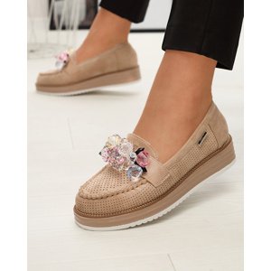 Resti Light brown women's moccasins with decorative crystals Liscutio- Footwear
